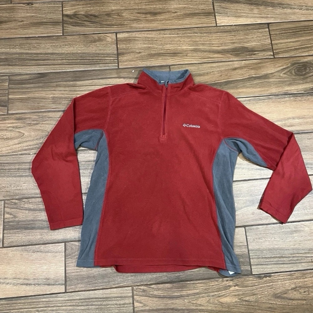 Columbia Fleece Pullover Women Medium Red Gray 1/4 Zip Outdoor Jacket